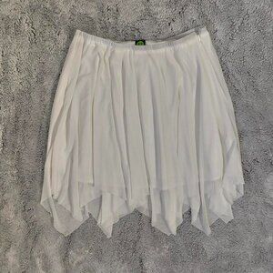 Tunnel Vision White Asymmetrical Fairy Hem Mesh Overlay Mini Skirt Medium